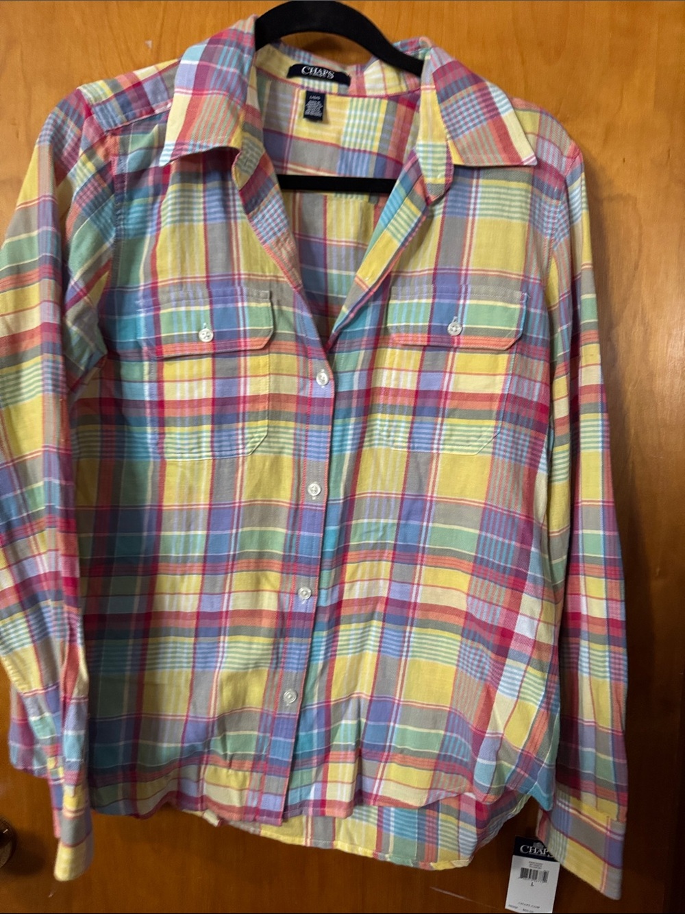 Chaps Multicolor Plaid Button-Down Shirt in Yellow, Blue & Pink
